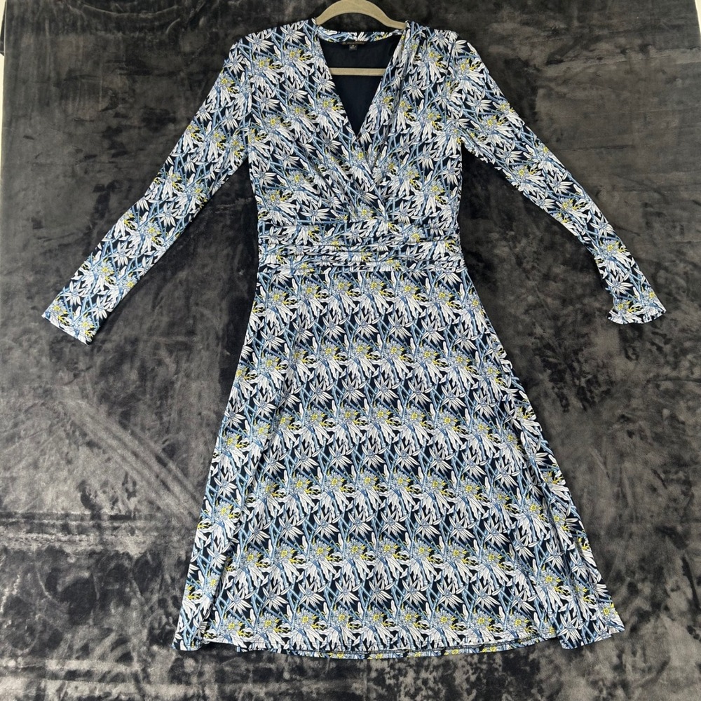 Brooks Brothers Faux Wrap Dress Womens Size M Navy Blue Floral Long Sleeve‎